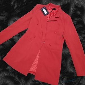 Rust Double Breasted Woven Blazer